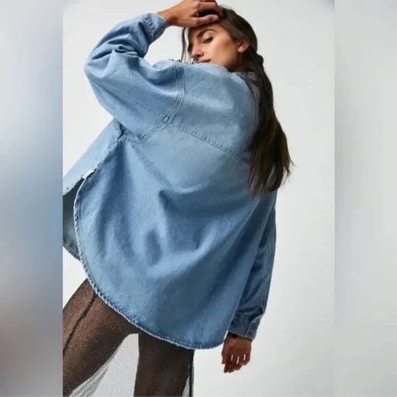 Free People X One Teaspoon Hand Embellished Daria Denim Shirt Sz M MSRP $298 - Picture 3 of 7